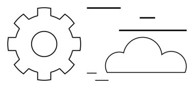 Yatay çizgileri olan bulutun yanındaki vites sembolü hareket, işbirliği ya da dijital dönüşümü işaret ediyor. Teknoloji, bulut hesaplama, yenilik, ilerleme, otomasyon, mühendislik için ideal