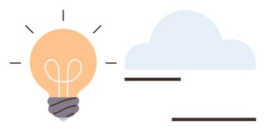 Bulutun yanında parlayan ampul yeniliği, fikirleri, teknolojiyi beyin fırtınasını ve bulut hesaplamasını sembolize ediyor. Yaratıcılık, üretkenlik, enerji çözümleri teknolojisi için ideal