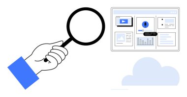 El ele tutuşan büyüteç, grafikler, videolar ve uyarılarla birlikte web tabanlı gösterge panelini analiz eder. Analiz, araştırma, teknoloji, bulut hesaplama, veri içgörüsü, basit yassı izleme için ideal