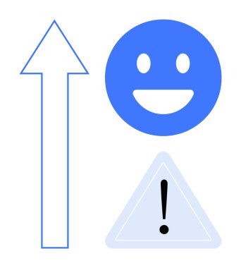 Yukarı ok, mavi gülen yüz ve dikkat üçgeni gelişimi, pozitifliği ve farkındalığı birleştirir. Motivasyon, büyüme, denge, strateji eğitimi için ideal basit iniş sayfası