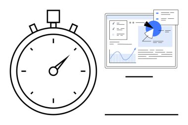 Kronometre, analiz tablosu, metin ve grafiklerden oluşan bir ekranla eşleştirildi. Zaman yönetimi, veri takibi, iş analizi, verimlilik, performans için ideal