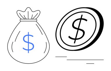 İçinde mavi dolar işareti ve büyük bir para çantası para, tasarruf, ekonomi, yatırım ve iş büyümesini sembolize ediyor. Finans, ekonomi, bütçe yatırımları için ideal sermaye ve basit