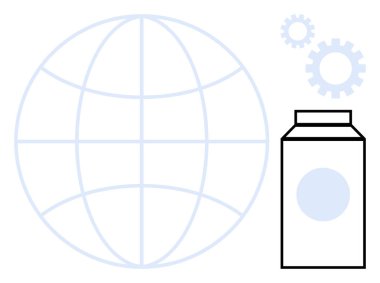 Küresel üretimi, sürdürülebilir ambalajı ve yeniliği simgeleyen vites ve karton kutulu dünya. Çevre dostu üretim, küresel ticaret, tedarik zinciri, teknoloji, takım çalışması ve sanayi için ideal