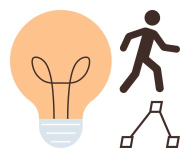 Fikirleri simgeleyen ampul, hareketi simgeleyen figür ve organizasyonu simgeleyen yapı. Yaratıcılık, beyin fırtınası, takım çalışması, ilerleme, yenilik liderliği için idealdir. Basit.