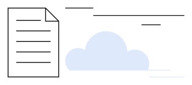 Bir bulutun yanında metni temsil eden, dijital depolamayı veya paylaşmayı ima eden çizgilere sahip belge. Bulut teknolojisi, dosya paylaşımı, belge yönetimi, uzak çalışma, organizasyon, minimalizm için ideal