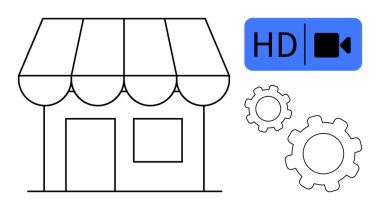 HD video simgesi ve vites kutusunun yanında güneşlik var. Pazarlama, iş kurma, teknoloji, akış, yenilik, içerik oluşturma, basit iniş sayfası için ideal
