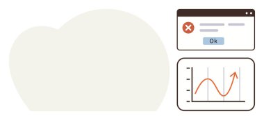 Yukarı doğru eğilim ve analizi gösteren grafikle birlikte hata bildirimi. Analiz, veri yönetimi, iş izleme, sorun çözme, yazılım sorunları, verimlilik artırımı için ideal