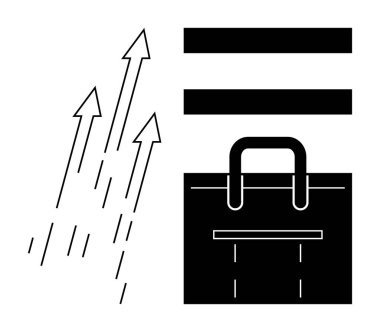 Eşitlik çizgilerinin yanında yukarı bakan oklar ve bir evrak çantası. Büyüme, başarı, kariyer, liderlik, eşitlik, iş ahlakı ve fırsat için idealdir. Basit düz metafor