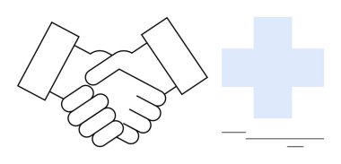 Sağlık hizmetlerini temsil eden tıbbi bir haçın yanında anlaşmayı sembolize ediyor. İşbirliği, ortaklık, güven, sağlık, tıbbi hizmet, takım çalışması, mesleki ahlak için ideal. Basit.