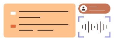 Konuşma tanıma için en az arayüzde kullanıcı profili görüntüleme ve ses dalgası görselleştirmesi. İletişim, teknoloji, yapay zeka, konuşma metni, etkileşim, erişilebilirlik, modern