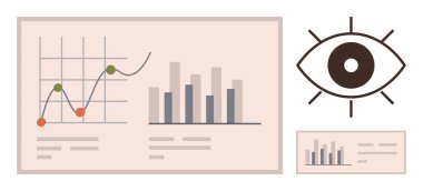 Eğilim çizelgesi, bar tablosu ve analitik için sembolik göz, verimlilik takibi, metrik izleme grafiği. İş, teknoloji, yenilik, strateji araştırma vizyonu için idealdir.