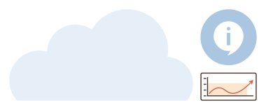 Dairesel bilgi simgesi ve yükselen trend tablosunun yanında bulut grafiği. Teknoloji, veri analizi, bulut depolama, iş büyümesi, çevrimiçi çözümler, dijital trendler ve yenilikler için ideal. Basit düz metafor