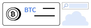 Bitcoin cüzdan simgesi, arama çubuğu, kripto para arayüzü için bulut. Fintech, engelleme zinciri, ticaret, teknoloji, kripto para birimi için ideal, basit iniş sayfasını finanse etmek için
