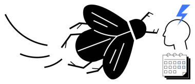 Aylık takvimin yanında ani bir fikri ya da rahatsızlığı simgeleyen yıldırımlarla insan kafasının yanında uçmak. Üretkenlik, motivasyon, dikkat dağıtma, yaratıcılık ve planlama için ideal