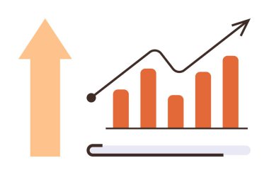 Yukarı doğru ok ile çizilen grafik büyümeyi, gelişmeyi ya da ilerlemeyi simgeler. İş, finans, analitik, başarı, veri trendleri performans izleme stratejisi için idealdir. Temiz, düz metafor