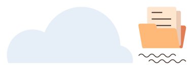 Belgeli bulut ve klasör dijital veri depolama, paylaşma veya erişimi temsil ediyor. Bulut bilgisayarı, dosya organizasyonu, belge paylaşımı, çevrimiçi depolama, veri güvenliği, yedekleme için ideal