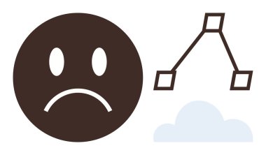 Kahverengi üzgün yüz, geometrik üçgen yapısı ve açık mavi bulut duyguları, iletişimi, meydan okumayı çağrıştırıyor. Üzüntü, bağlantı, başarısızlık, yansıma soyut tasarım duyguları için idealdir.