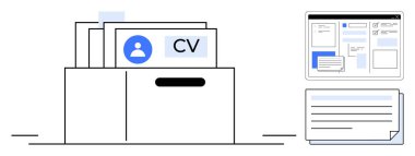 Bir dijital profil arayüzü ile tamamlanmış belge organizasyonuna odaklı CVs 'leri depolayan dosya dizini. İdeal İK, işe alım, iş arama, profesyonel organizasyon, dijital özgeçmiş
