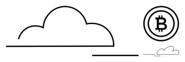 Bitcoin 'in yanında büyük bulut ve küçük bulut, bulut hesaplama ve kripto para biriminin karışımını iletir. Fintech, engelleme zinciri, teknoloji, merkezi olmayan finans, yatırımlar, dijital