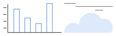 Çizgileri olan minimalist bulut tasarımının yanında yükselen sütunların olduğu bar tablosu. Veri analizi, bulut depolama, dijital eğilimler, büyüme izleme, teknoloji, iş anlayışı için ideal, basit düz