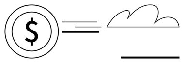 Buluta doğru hızla hareket eden dolar sikkesi dijital finansmanı, bulut tabanlı ödemeleri ya da çevrimiçi hizmetleri sembolize ediyor. Fintech, e-ticaret, bulut teknolojisi, ekonomi, hız yeniliği için ideal basit