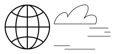 Izgara çizgileri ve hareket çizgileri olan küre dünya çapındaki bağlantıyı, sürdürülebilirliği ve hareketi sembolize eder. Çevre, teknoloji, küresel ulaşım, bağlantı, veri, basitlik için ideal