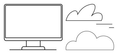 Dijital bağlantıyı, bulut depolamayı ve çevrimiçi hizmetleri sembolize eden iki bulut şekli ile birlikte gözlemleyin. Teknoloji, ağ oluşturma, dijital araçlar, bulut hesaplama, yenilikçilik için ideal