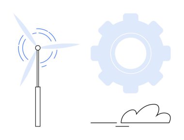 Rüzgar türbini, dönen bıçaklar, basit dişli dişli dişli dişliler ve minimum bulut çizgisi. Enerji, yenilik, sürdürülebilirlik, teknoloji, temiz enerji mühendisliği ve çevre dostu kavramlar için idealdir. Basit.