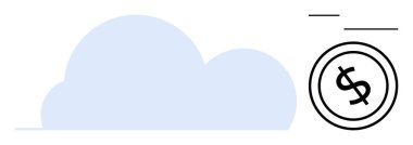 Bulut şekli, dolar para resimlemesi, bulut bilgisayarı, dijital tasarrufu, çevrimiçi hizmetler, veri depolama, maliyet yönetimi, finansal teknolojiyi simgeliyor. Finans, teknoloji ve ekonomi için ideal