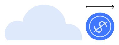 Mavi bulut, hareket gösteren ok, mavi para. Bulut depolama, teknoloji, finans, veri transferi, dijital analitik çevrimiçi tasarruf yatırımı için ideal. Basit düz metafor