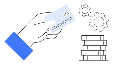 Bozuk paraların yanında el ele tutuşan kredi kartları ödemeyi, finans, bankacılık, e-ticaret, zenginlik yönetimi, otomasyon ve dijital yeniliği sembolize ediyor. Basit bir iniş sayfası için ideal
