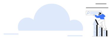 Minimalist bir bulut arka planında yukarı doğru giden oklar üzerindeki büyüteç yoluyla bireysel gözlemler yapar. Büyüme, araştırma, strateji, hırs, başarı, kariyer ilerlemesi ve yenilik için ideal. Basit.