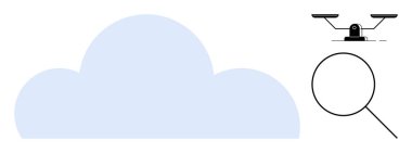 Gözlemlemeyi ve ölçeklendirmeyi vurgulayan büyüteçle büyük bulut adaleti simgeliyor. Teknoloji, bulut hesaplama, veri araştırması, denge, adalet, analitik ve basitlik için ideal. Asgari