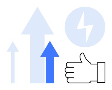 Yukarıya çıkan oklar büyümeyi simgeler, yıldırımlar enerjiyi simgeler ve onaylar ya da başarıyı simgeler. İş için ideal, yenilik, iyileştirme, pozitiflik, üretkenlik, enerji basit
