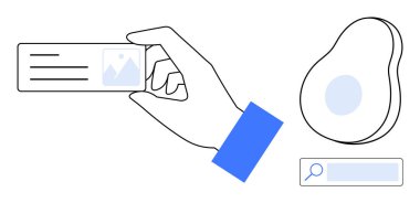 Üzerinde resim simgesi olan bir kart, soyut kütle şekli ve arama girdisi olan bir kart. Kimlik, markalaşma, veri araması, basitlik, UI tasarımı, modern teknoloji ve basit bir iniş sayfası için ideal