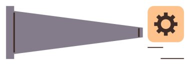 İş akışını ve otomasyonu sembolize eden dişli ikonuna uzanan bir taşıyıcı bandın diyagramı. Kavram için idealdir makineler, otomasyon, verimlilik, verimlilik, verimlilik, sanayi, iş akışı