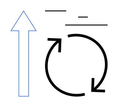 Kalın dairesel oklarla yukarı doğru basit bir ok, büyümeyi, süreci ve geri dönüşümü sembolize ediyor. İlerleme, yenilik, sürdürülebilirlik, iş döngüleri, iş akışı stratejisi planlaması için ideal basit