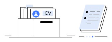 Profil simgesiyle etiketlenmiş CV 'leri tutan çekmecede insan kaynaklarını sembolize eden detaylı özgeçmişler var. İşe alım, kariyer hizmetleri, İK araçları, iş portalları, veri yönetimi, profil