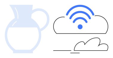 Su testisi bulutun yanında kablosuz dalgalar, doğal kaynak ve dijital bağlantı temalarını harmanlıyor. Teknoloji, sürdürülebilirlik, yenilik, bulut hesaplama, ekoloji ve çevre için ideal