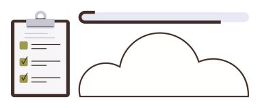 Bir işlem çubuğu ve kontrol listesi panosuyla çevrimiçi depolamayı temsil eden bulut çizgisi. Üretkenlik, görev yönetimi, bulut hesaplama, organizasyon, iş akışı optimizasyonu, veri