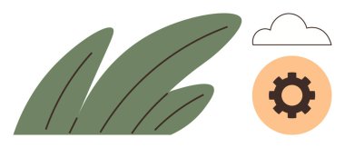 Yeşil yapraklar, bir bulut ve bir vites doğanın, yeniliğin ve sürdürülebilirliğin dengesini vurgular. Eko-teknoloji, geliştirme, sürdürülebilirlik, uyum dengesi basitlik yeniliği için ideal