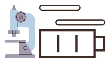 Pil taslağının yanında mikroskop, bilimsel araştırma ve enerji verimliliği temalarını birleştiriyor. Yenilik için ideal, sürdürülebilirlik, eğitim, enerji bilimi, laboratuvar çalışması, teknoloji, basit daire