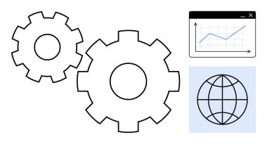 Vites, süreci küre ve yükselen grafiklerle temsil ediyor. Teknoloji, takım çalışması, işlemler, analitik, mühendislik, küreselleşme, gelişim için ideal. Basit düz metafor
