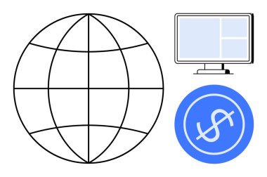 Küre ağ bağlantısını sembolize ediyor, dijital arayüzü izliyor, para ve finans için dolar işareti yapıyor. Teknoloji, iş dünyası, küreselleşme, ekonomi, e-ticaret, İnternet için ideal