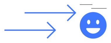 Gülümseyen bir yüze doğru yönelen iki mavi ok hareketi, pozitifliği ve başarıyı simgeliyor. Üretkenlik, büyüme, takım çalışması, başarı, akış iletişimi ve bağlılık temaları için ideal basit