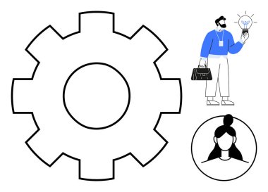 Elinde bir ampul ve dişi avatar olan bir işadamı. Yenilik için ideal, takım çalışması, üretkenlik, liderlik, problem çözme, işbirliği, beyin fırtınası. Basit düz metafor