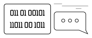Dikdörtgen biçiminde ikili kod ve iletişim, veri alışverişi ve kodlamayı çağrıştıran üç noktalı bir konuşma balonu. Teknoloji, yapay zeka, iletişim, programlama, dil, basit sohbet