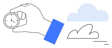 Minimum bulutlu el ele tutuşan saat, zaman yönetimi, planlama, üretkenlik ve hedef belirleme temalarını gözler önüne seriyor. Zamanlama, farkındalık, verimlilik, kariyer büyüme stratejisi için ideal