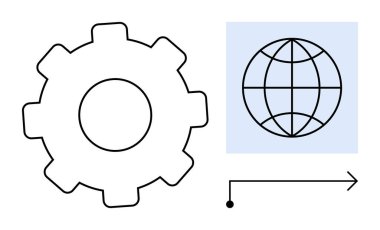 Vites ve küre okla bağlantılı, küresel otomasyonu, yeniliği, gelişmeyi, ağı temsil ediyor. Teknoloji, küreselleşme, verimlilik, çözüm takım çalışması için ideal