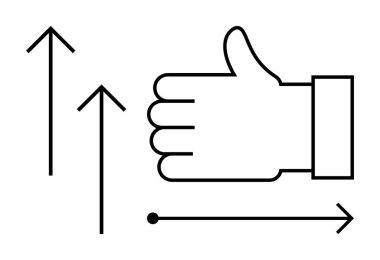 Yukarı ve yatay okları olan başparmak kaldırma simgesi başarı, onay, büyüme ve yön öneriyor. Takım çalışması, ilerleme, başarı, motivasyon, liderlik stratejisi için ideal basit bir iniş sayfası